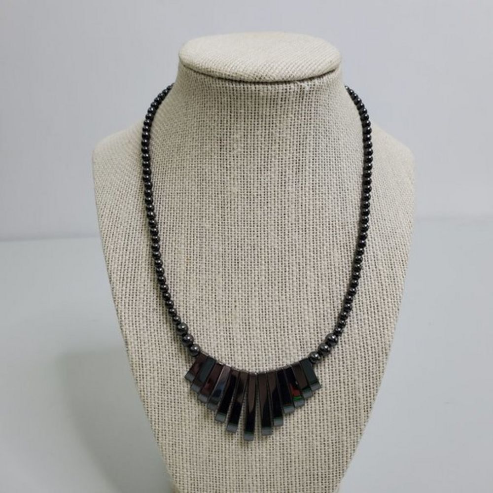 Hematite Necklace Statement Gray Beaded Non Magnet